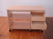 Art storage work table with paper storage shelving 30.5 " wide.