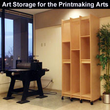 Art Studio Art Storage System for storing artist prints in the Printmaking Studio.