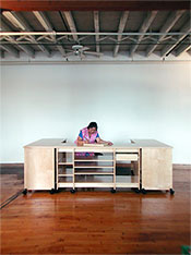 Art Studio Furniture System by Art Boards™ rolled together to make 10’4” art work desk.
