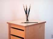 Art Studio Furniture for artists is a taboret and pallet table on wheels, with drawers, to be used in the art studio.