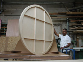 Custom made round art panel 60" x 1.5" thick with a cradled wood back support.