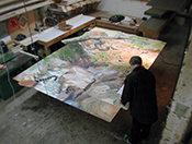Archival Mounting of 8' x 11' painting on paper onto panel