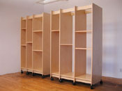 Art Boards™ Modular Painting Storage System can become any length. These two art storage system cabinets roll on wheels with adjustable art storage shelving. They each measure 51" wide, together making 102” of mobile storage for fine art. The space left between the two Art Storage Systems works well for storing extra-large paintings safely.