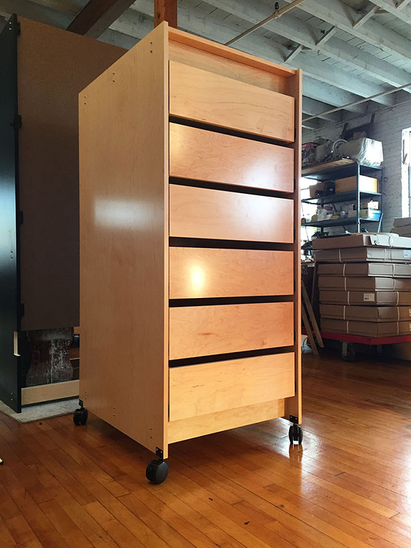 Mobile art preservation furniture is made in Brooklyn by Art Boards™ Archival Art Supply. It has 7 drawers to access and organize paints, pigments, art cleaning&nbsp;agents, archival restoration supplies, and archival art materials.