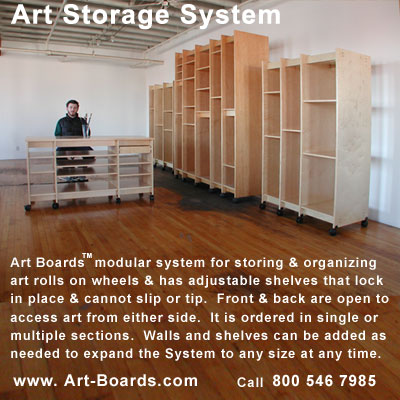 Art Storage System is for storing mounted art, drawings, paintings, and  prints.