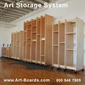 Painting storage for canvas panels and canvas boards by Art Boards™ Art Storage Furniture.