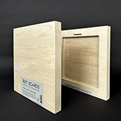 Maple Cradled Painting Panels for making art are cut square and true and always to the exact size. The furniture grade maple plywood has no internal voids. The side laminations of the void free plywood panel are covered by clear clean maple veneer. The cradled art panel back has hanging slots routed into it, which allow the art to be hung on a single nail or screw, holding it flush and tight to the wall. Archivally made by Art Boards™ in the USA.